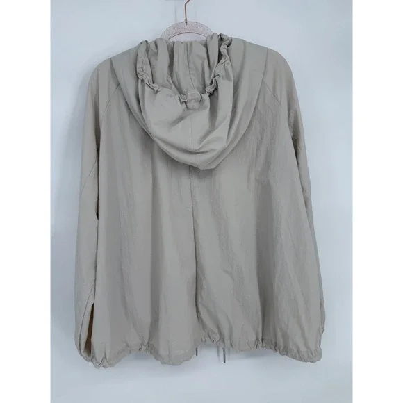 FLX Womens Beige Nylon Hooded Windbreaker Full Zip Utility Jacket Sz M - Picture 4 of 8